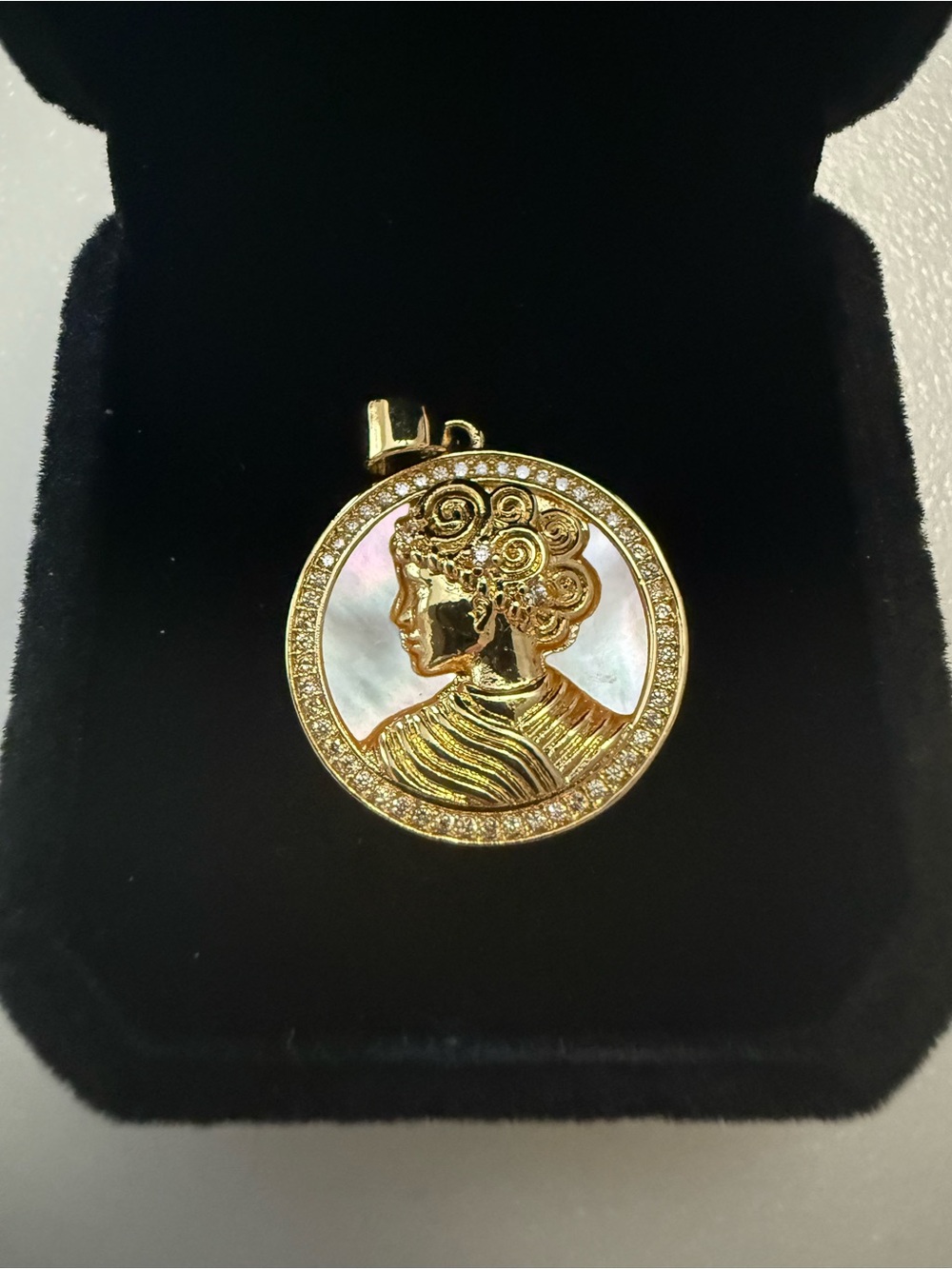 Adina Eden Gold-Tone Cameo Pendant with Mother-of-Pearl Inlay